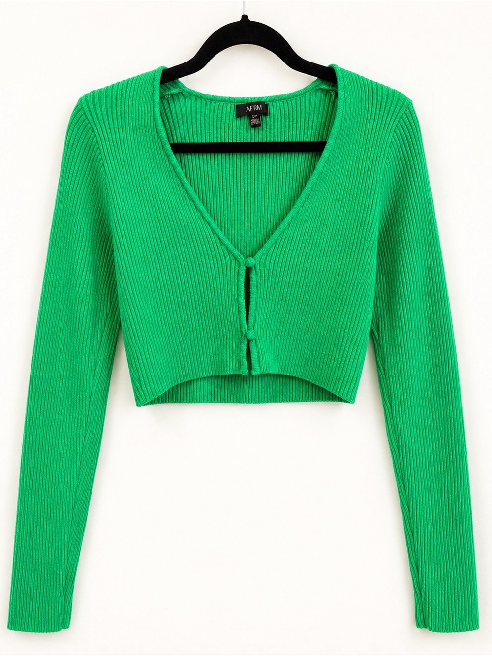 AFRM Green Ribbed Cropped Cardigan Sweater Small